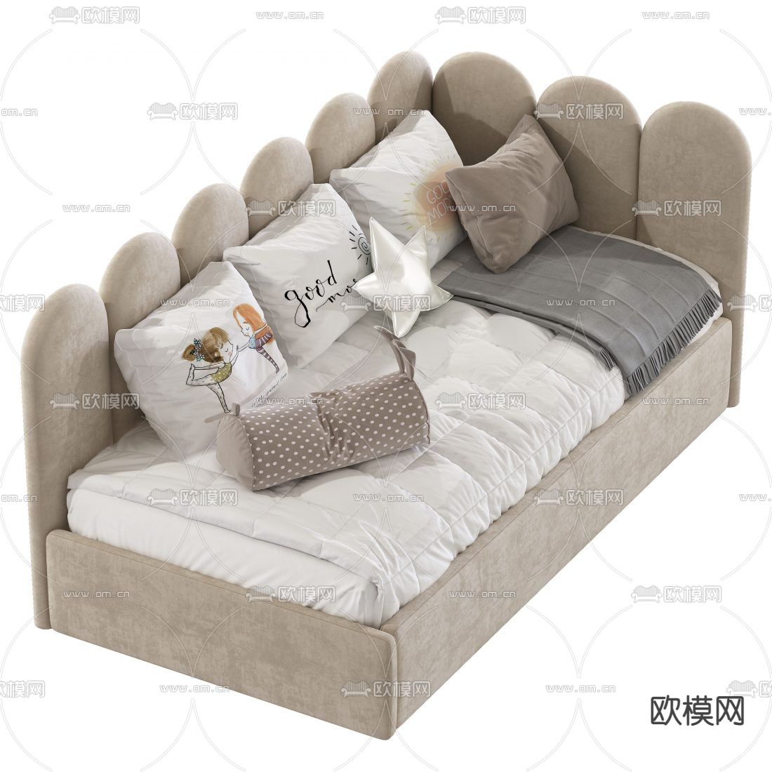 北欧布艺沙发床3d模型下载（渲染图2）