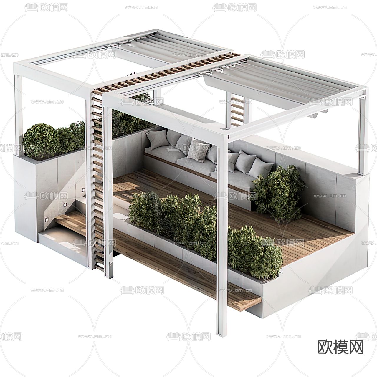 现代庭院户外凉亭3d模型下载（渲染图1）
