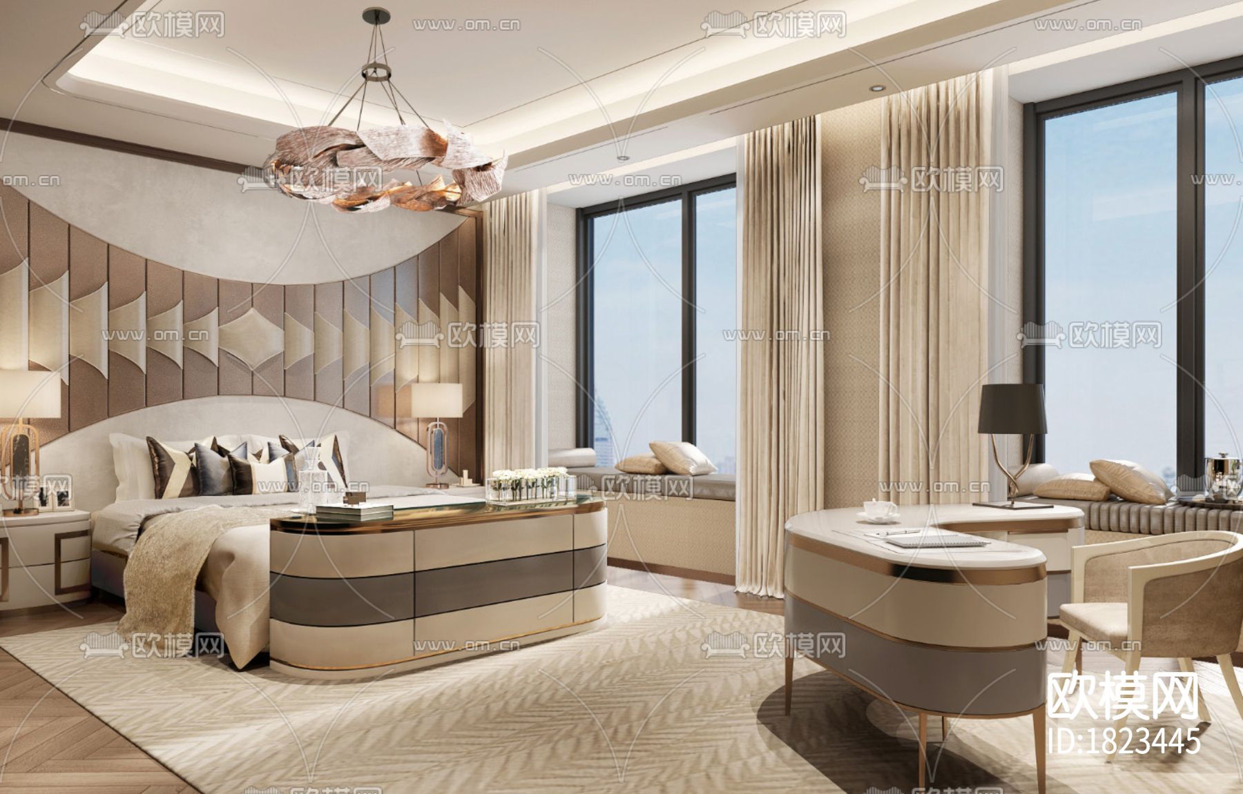 上海绿地五里桥顶层复式别墅效果图施工图下载（渲染图7）