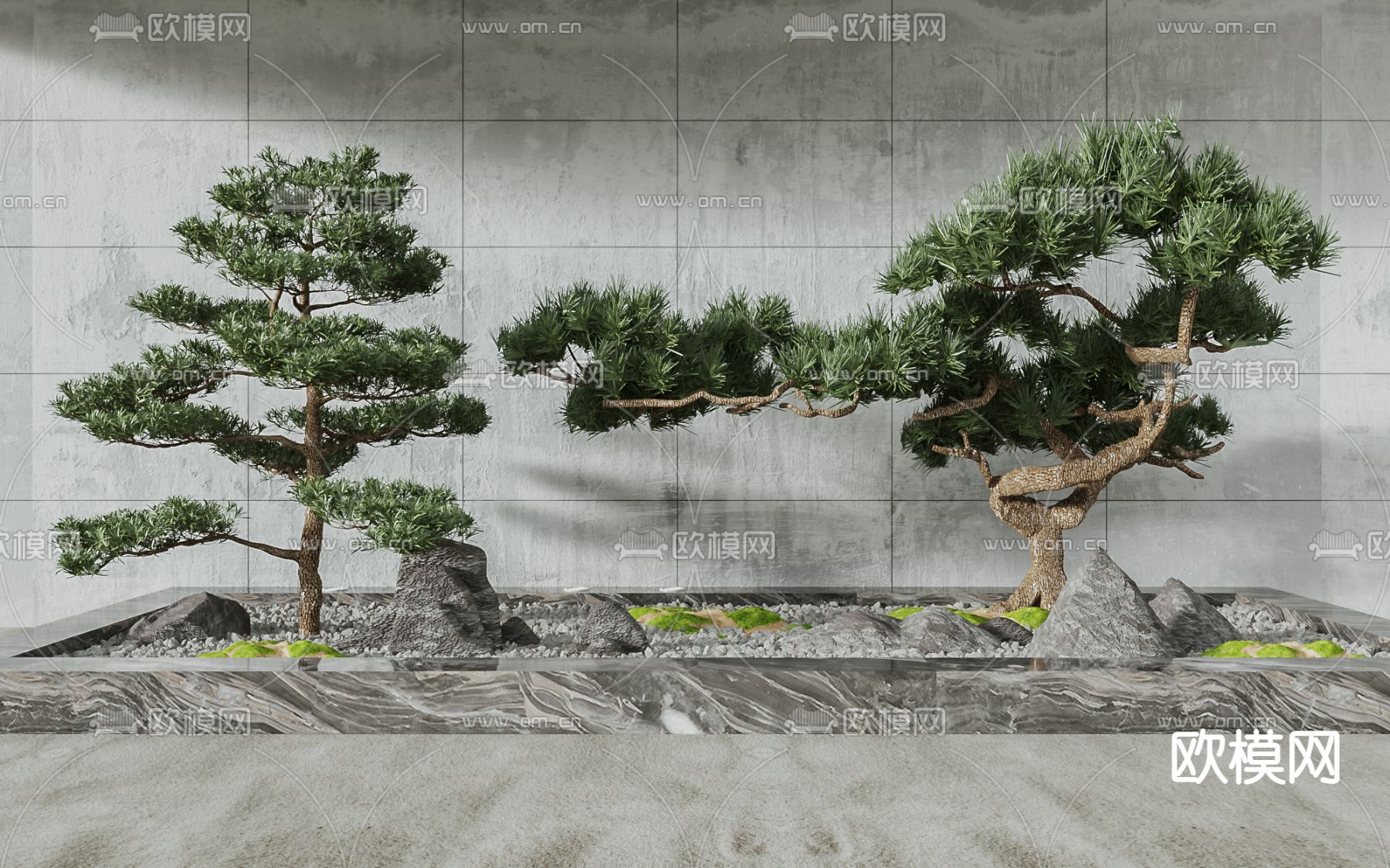 现代松树景观小品免费3d模型下载