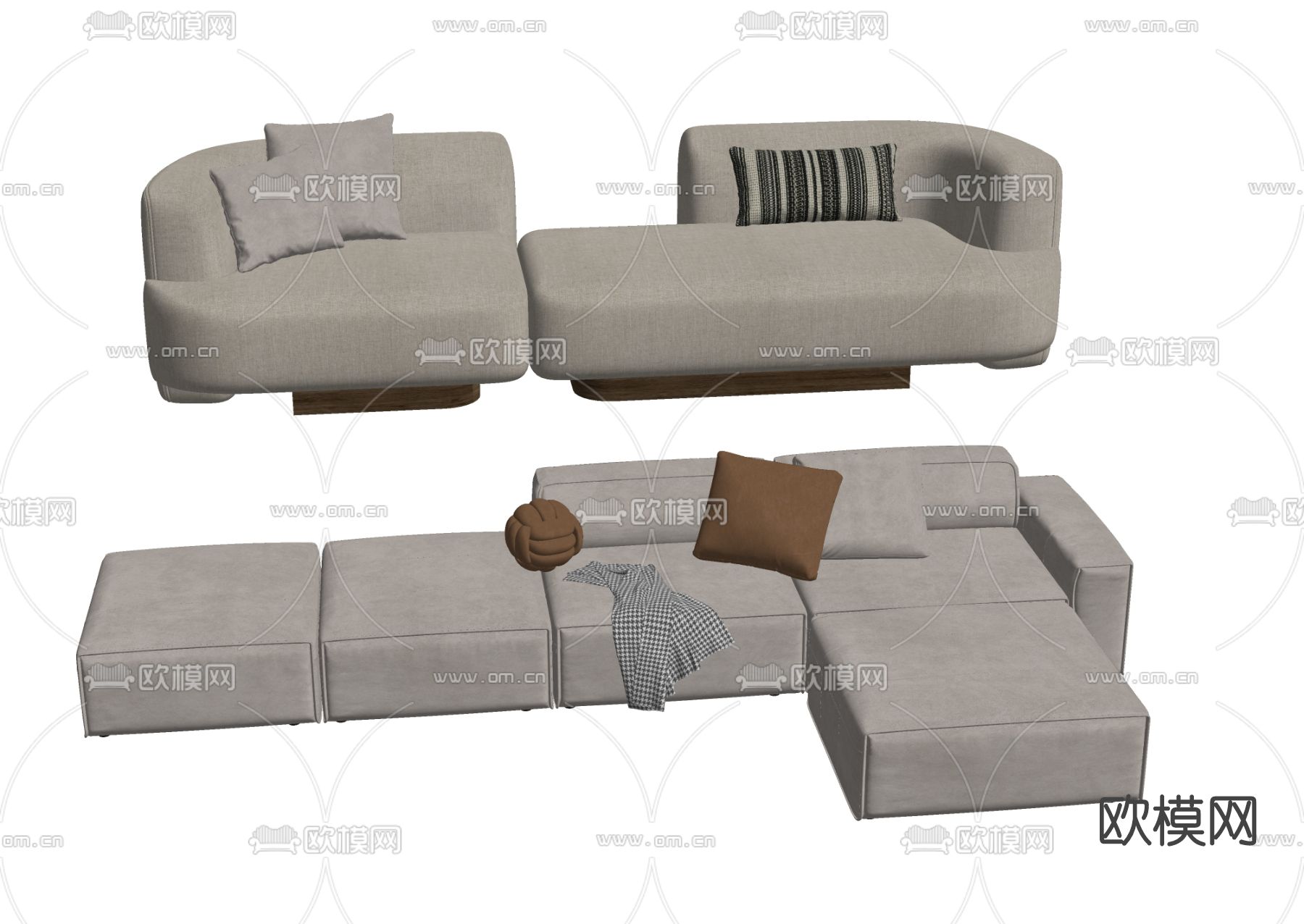 现代布艺多人沙发su模型下载（渲染图2）