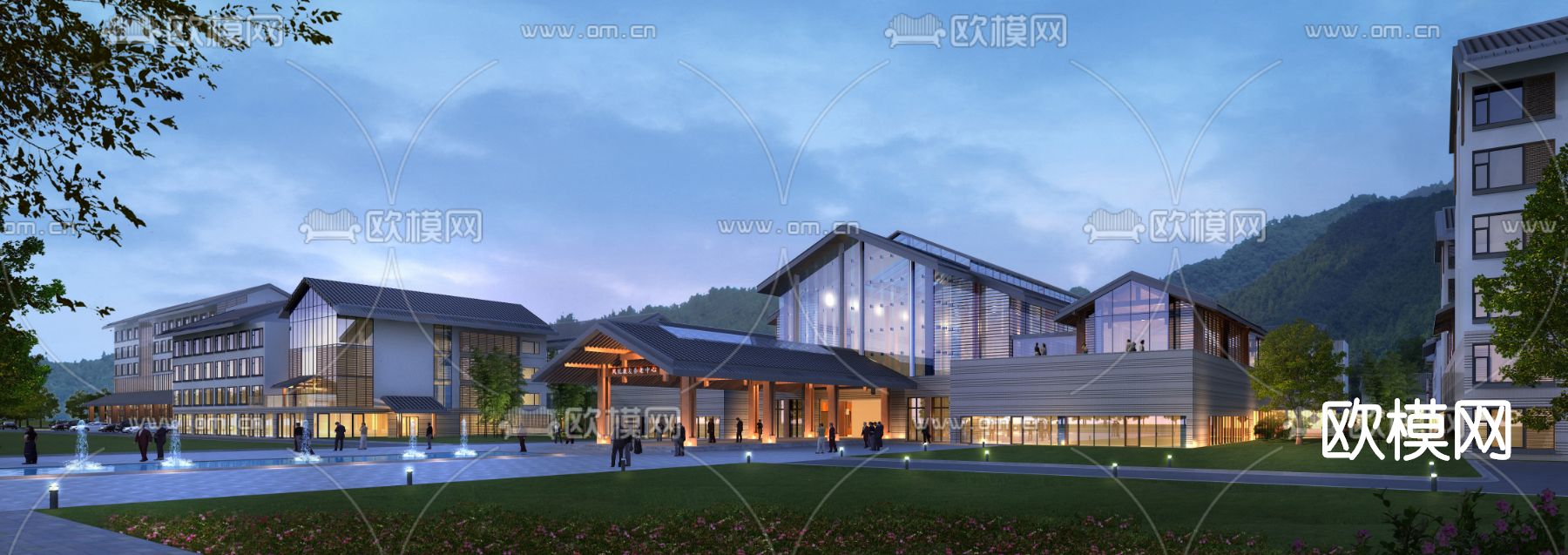 新中式老年公寓鸟瞰su模型下载（渲染图4）