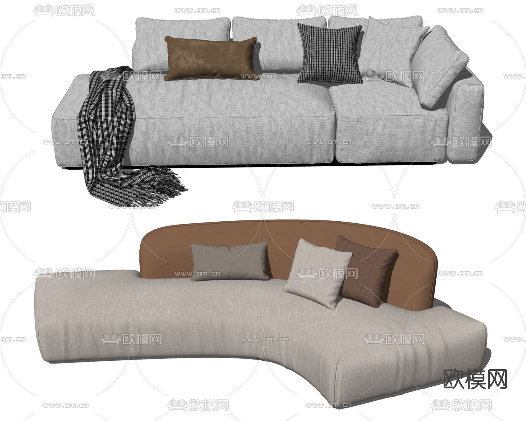现代布艺多人沙发su模型下载（渲染图2）