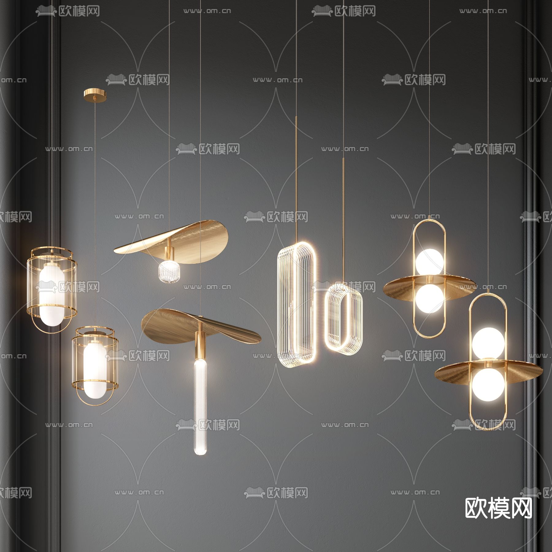 现代轻奢小吊灯3d模型下载