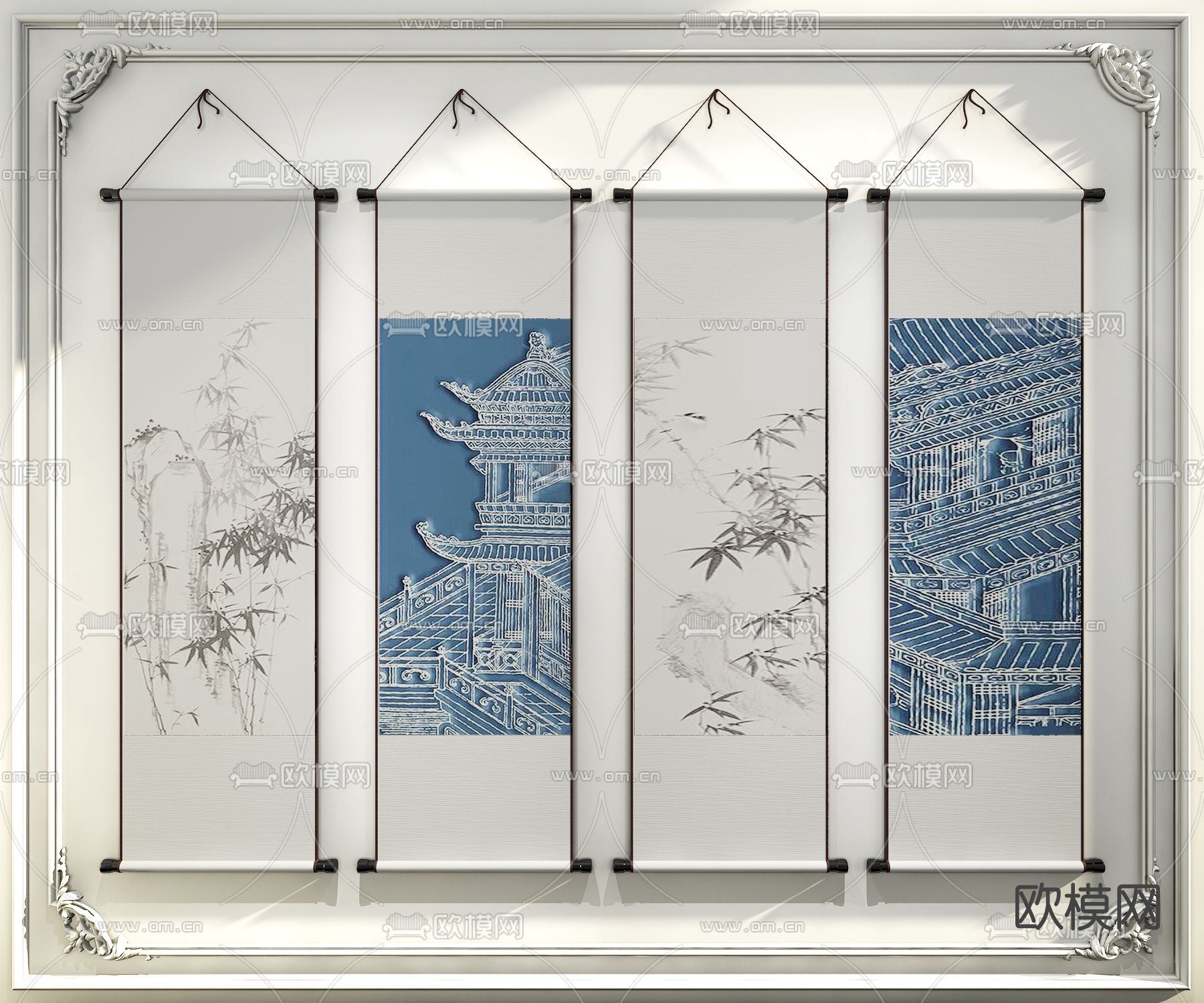 新中式装饰挂画3d模型