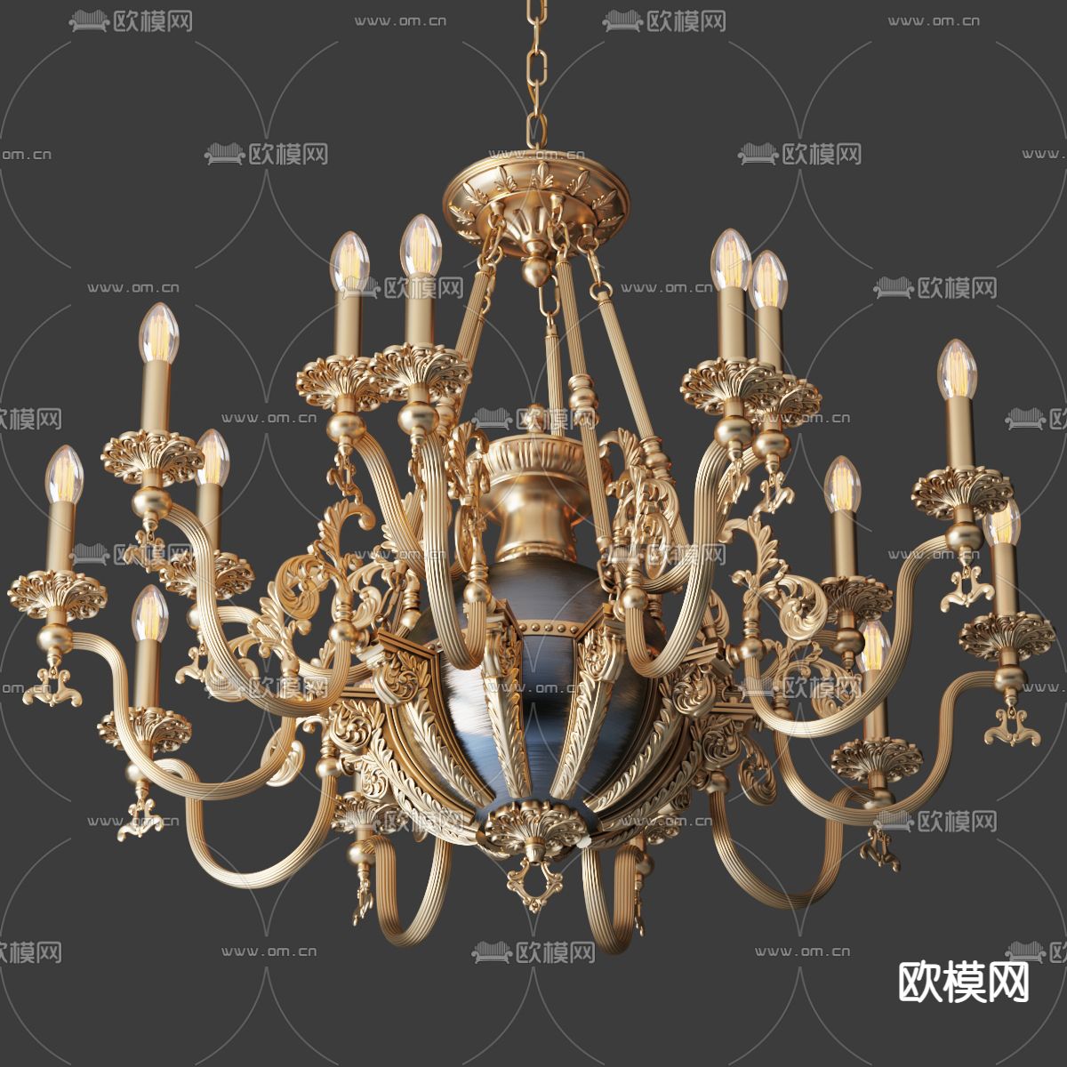 欧式轻奢金属烛台吊灯3d模型下载（渲染图3）