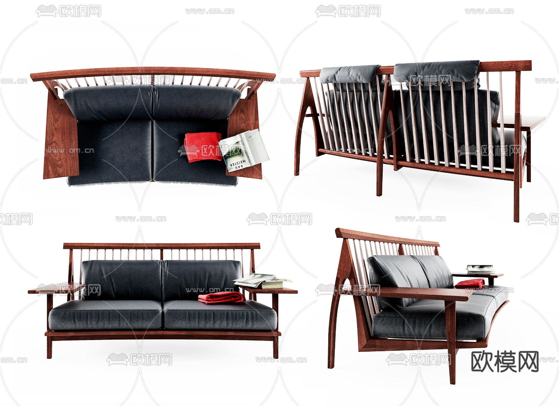 现代皮革双人沙发3d模型下载（渲染图1）