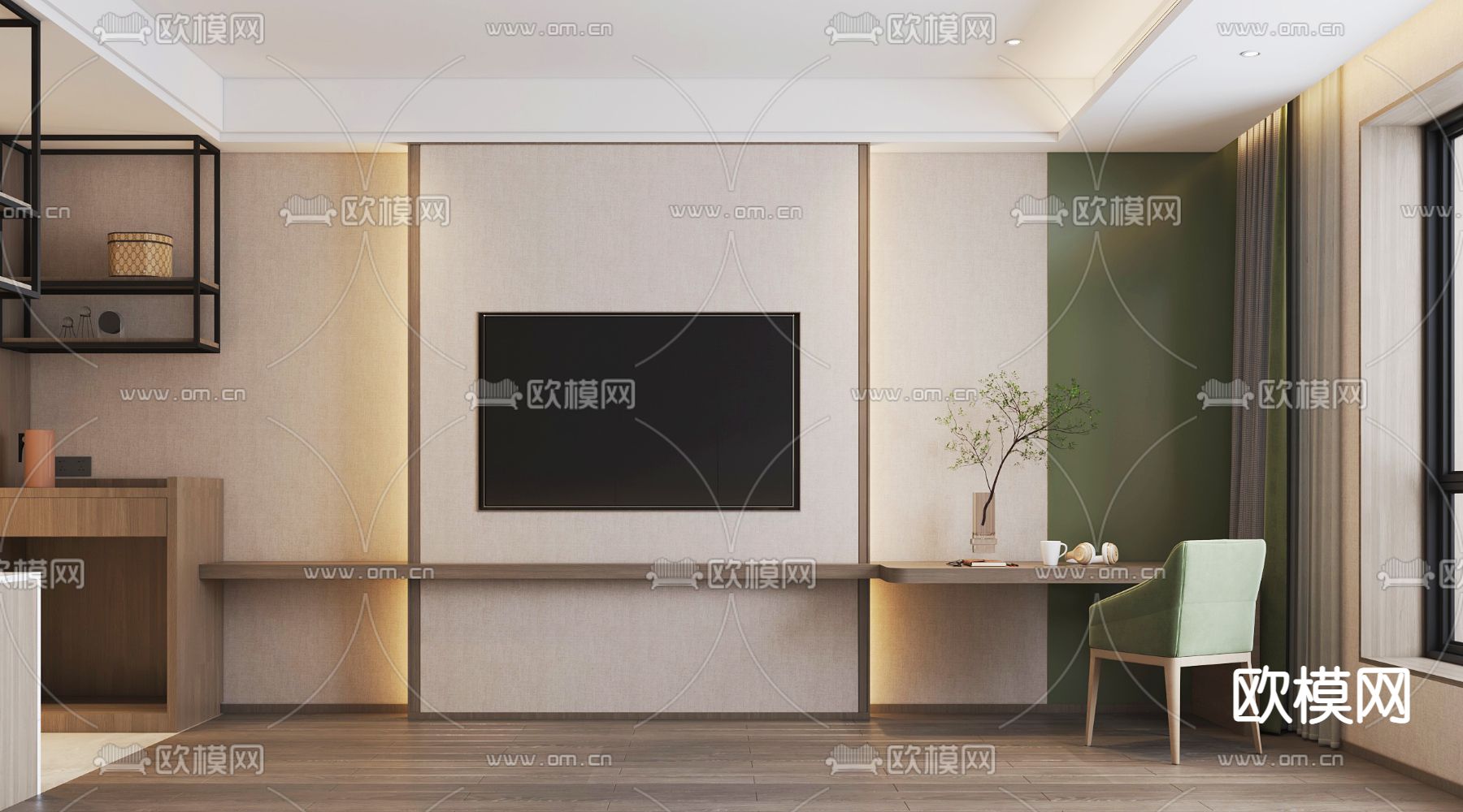 现代酒店双床客房3d模型下载（渲染图5）