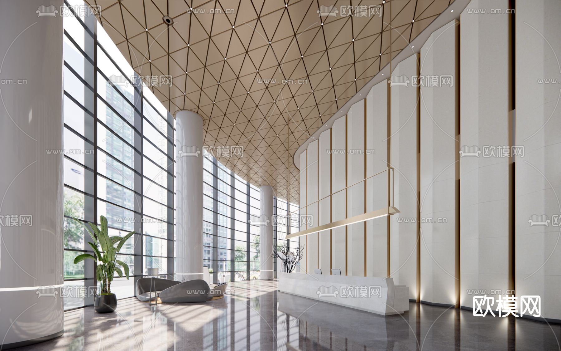 现代大堂前台su模型下载（渲染图1）