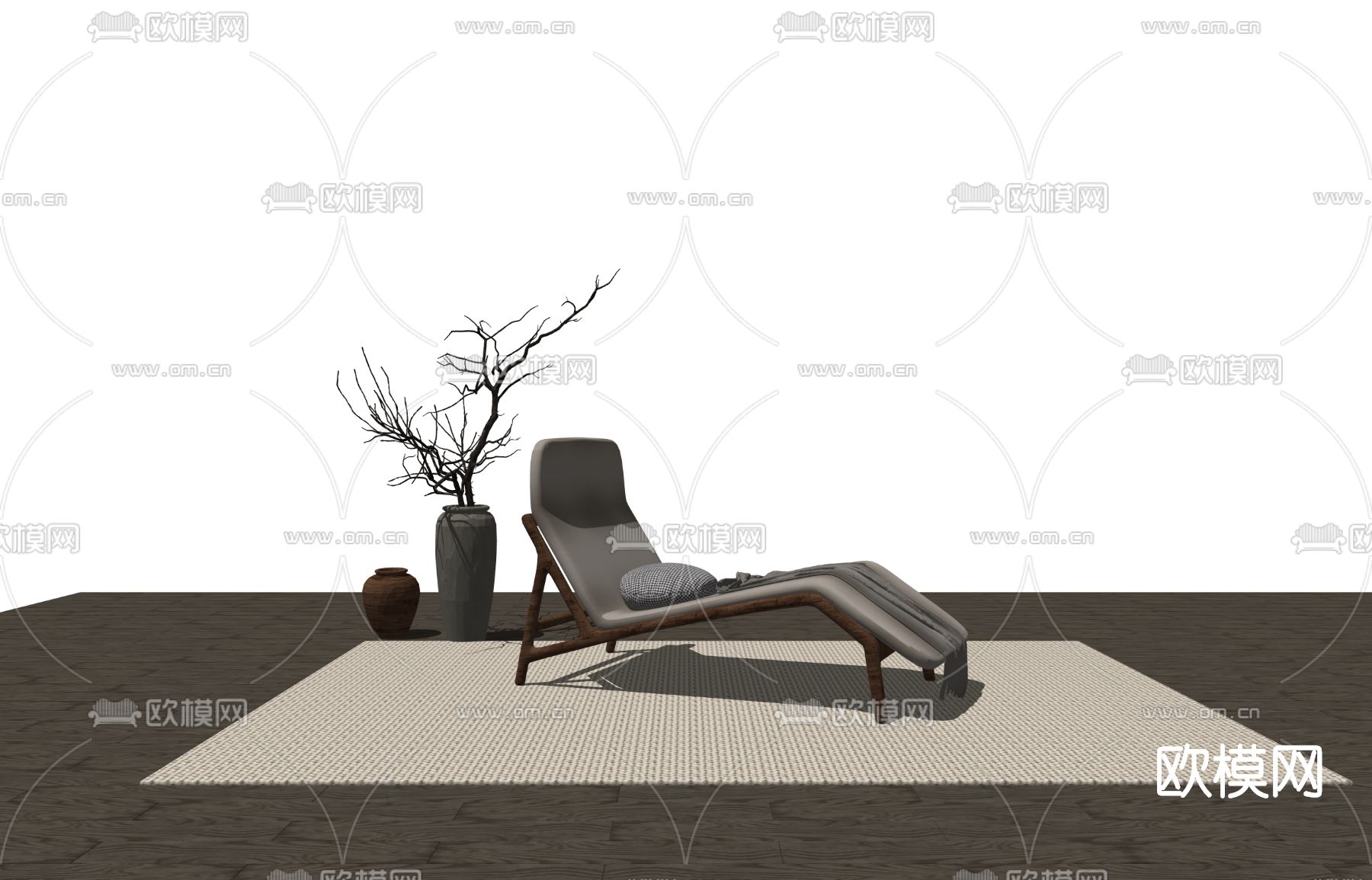 侘寂布艺躺椅su模型下载