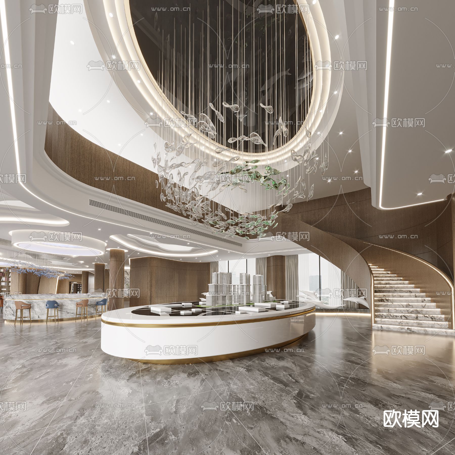 现代售楼处沙盘区3d模型下载