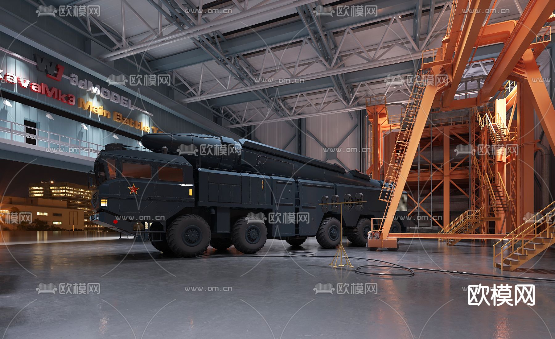 现代东风导弹军事武器3d模型下载（渲染图1）