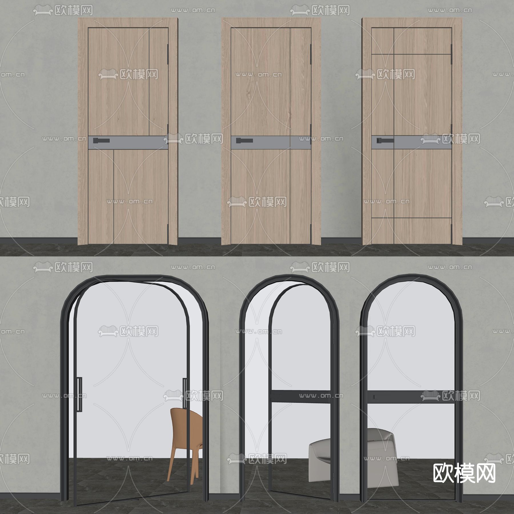 现代房门玻璃门su模型下载（渲染图2）
