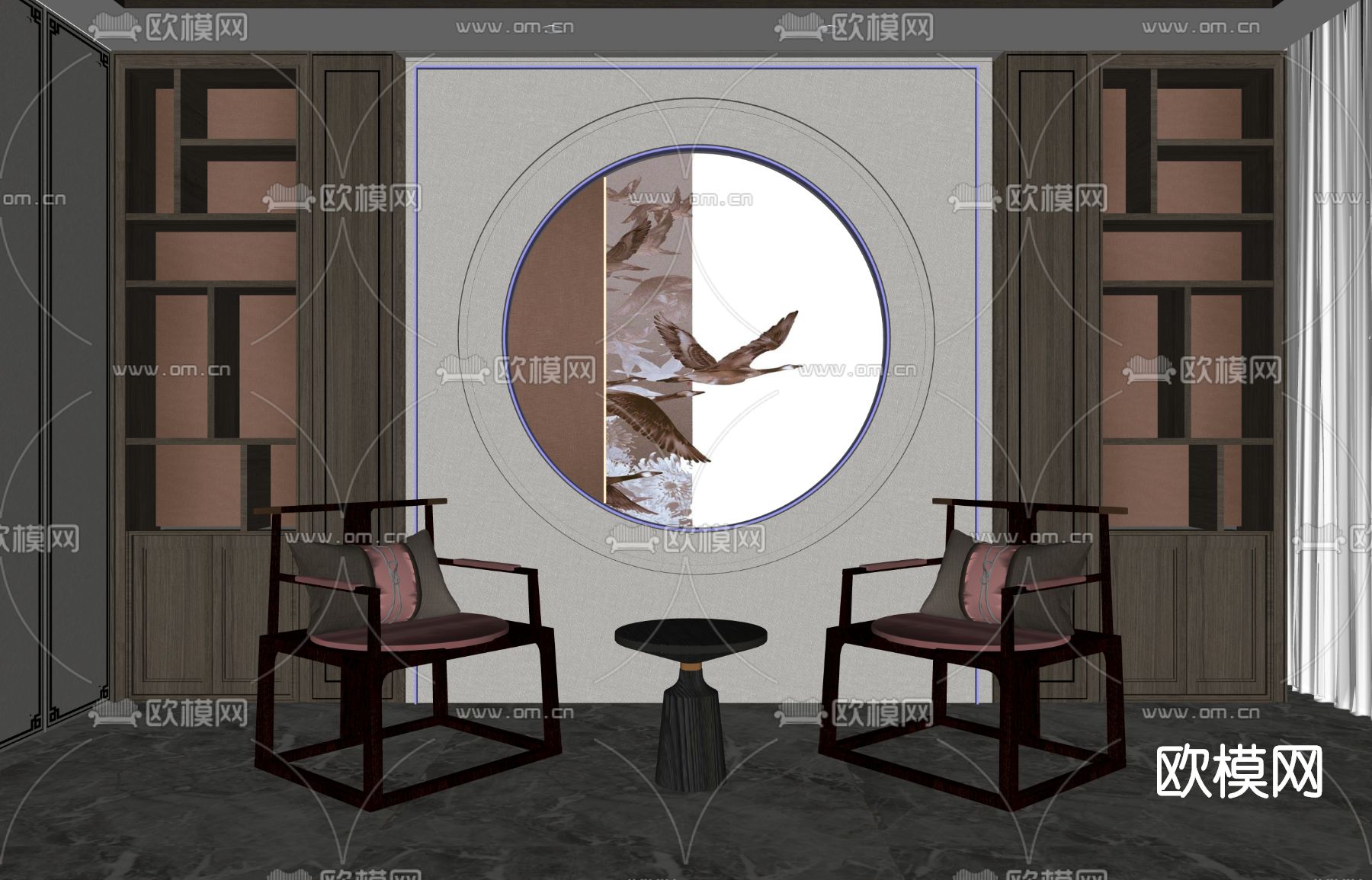 新中式实木休闲椅su模型下载