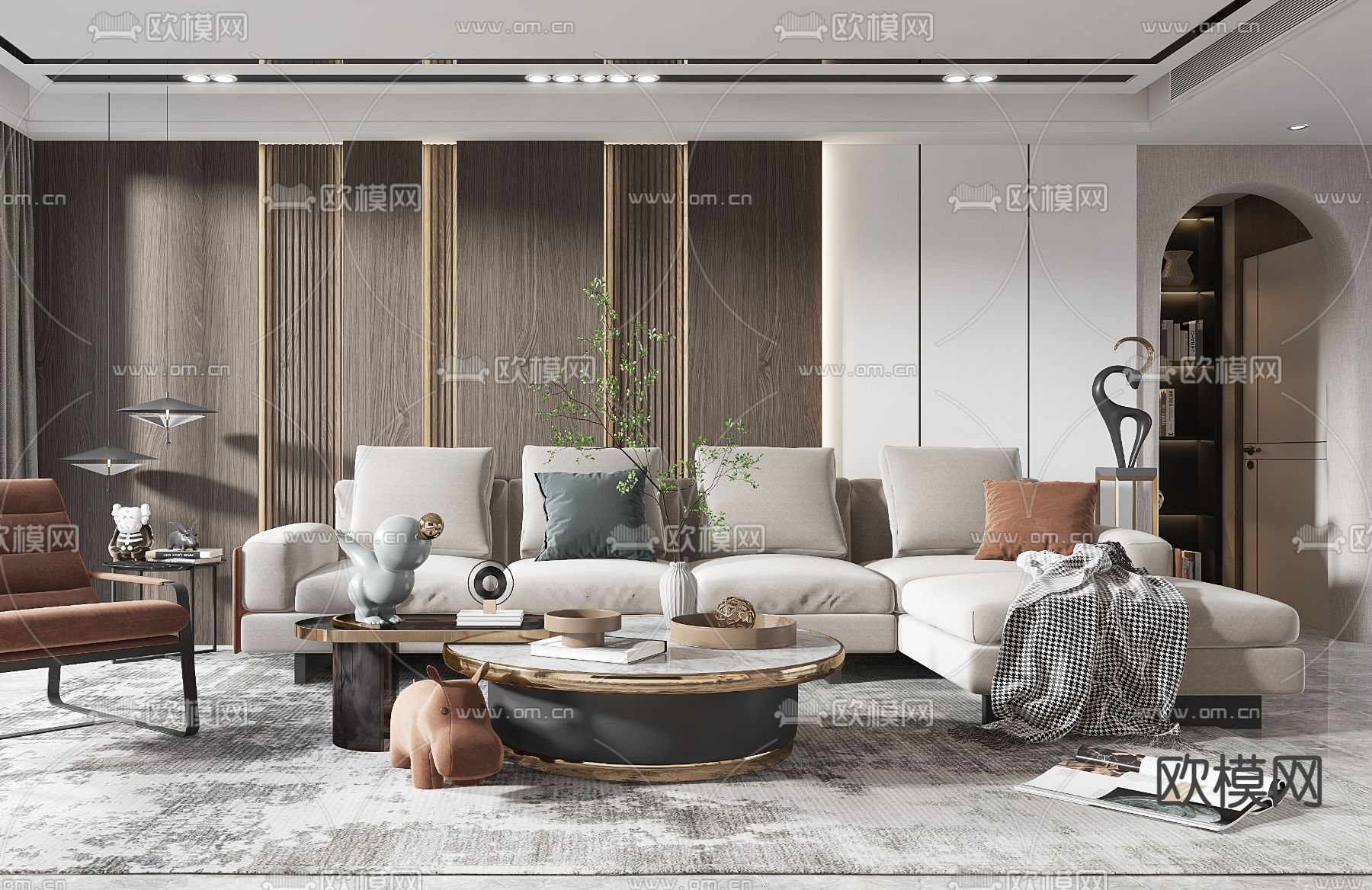 现代布艺转角沙发组合3d模型下载（渲染图2）