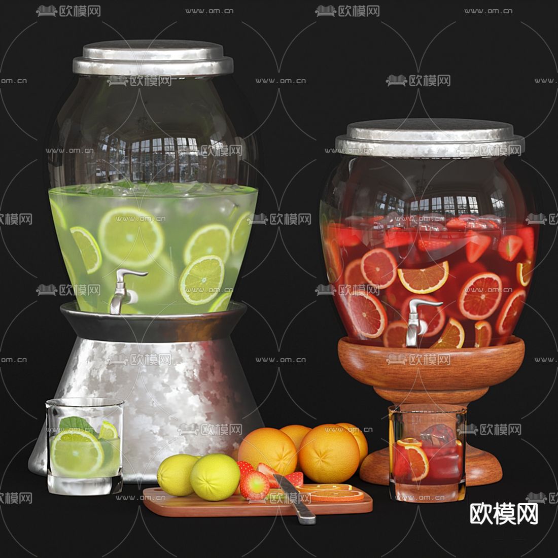 现代柠檬茶饮料桶3d模型下载（渲染图1）