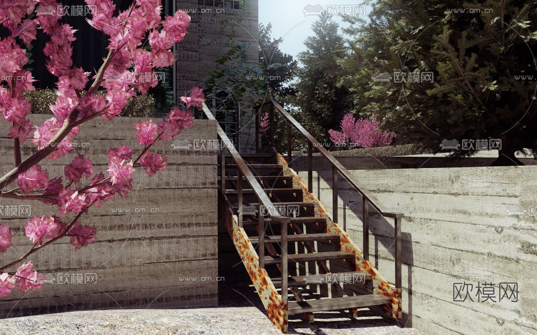 工业风独栋别墅外观免费3d模型下载（渲染图4）