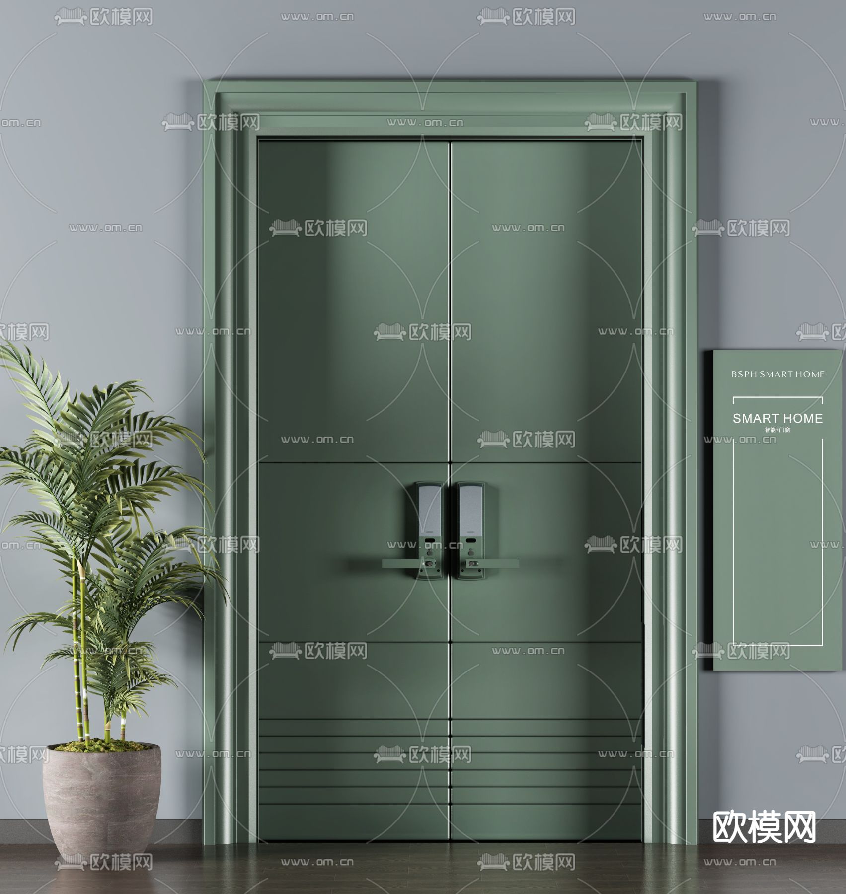 现代入户密码双开大门3d模型下载