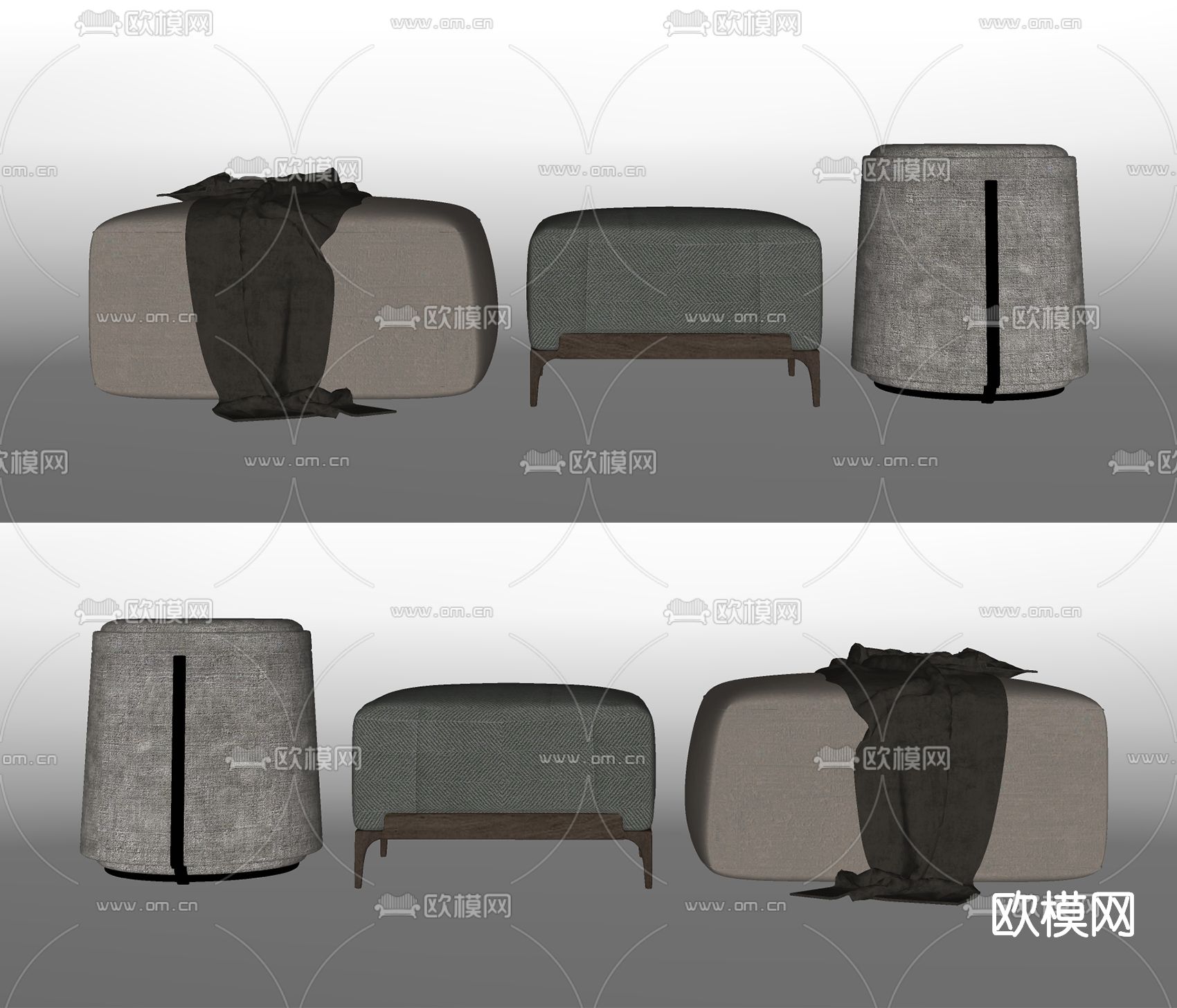 北欧沙发凳脚踏su模型下载（渲染图2）