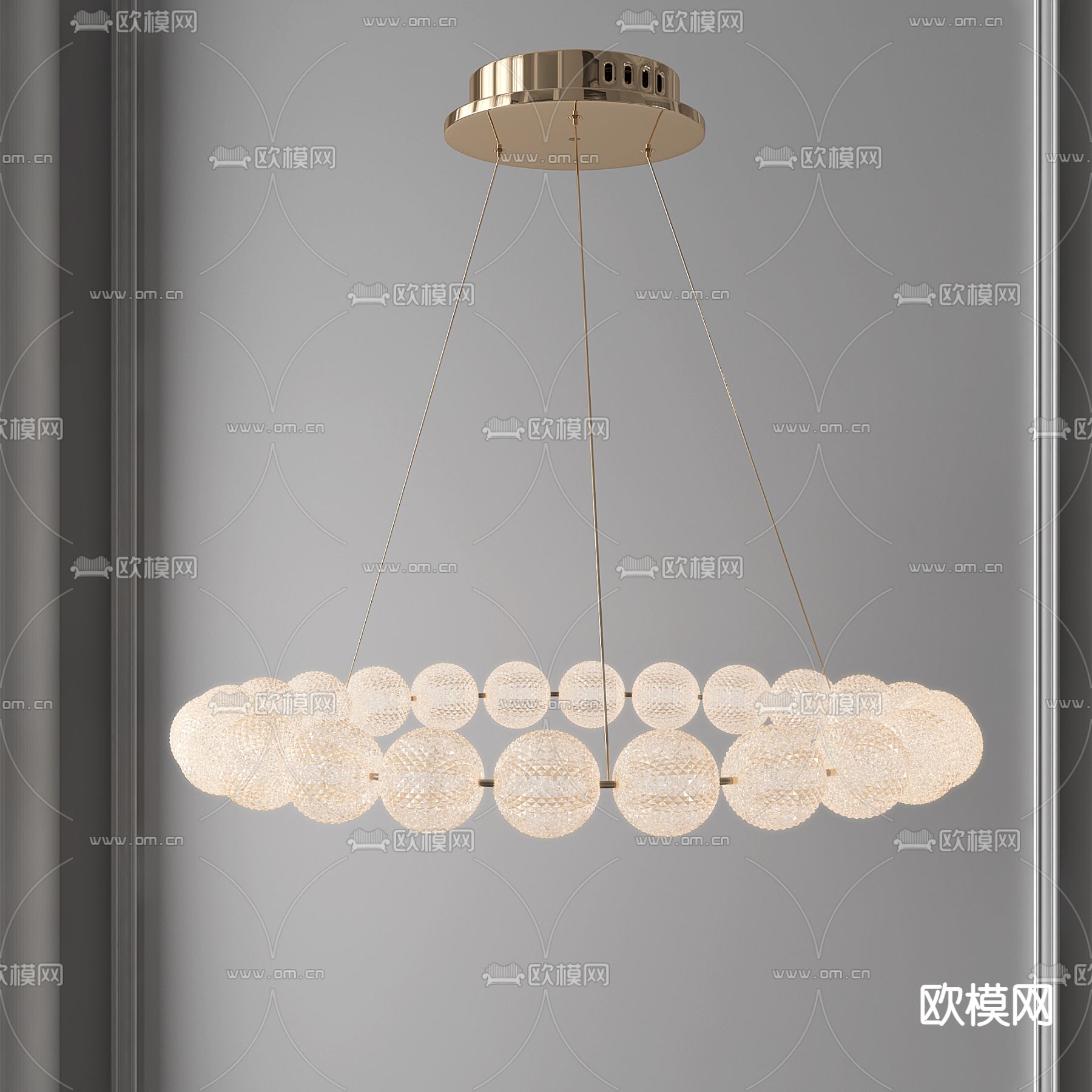 现代环形玻璃吊灯3d模型下载_ID11670647_3dmax免费模型-欧模网