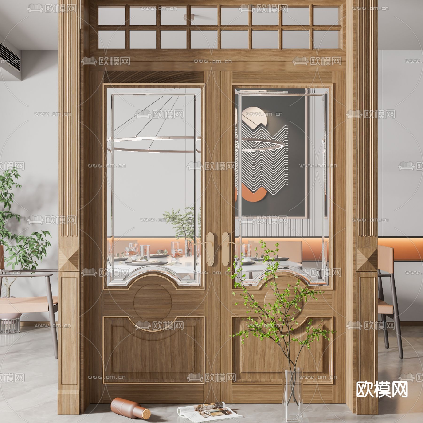 北欧原木双开门3d模型下载