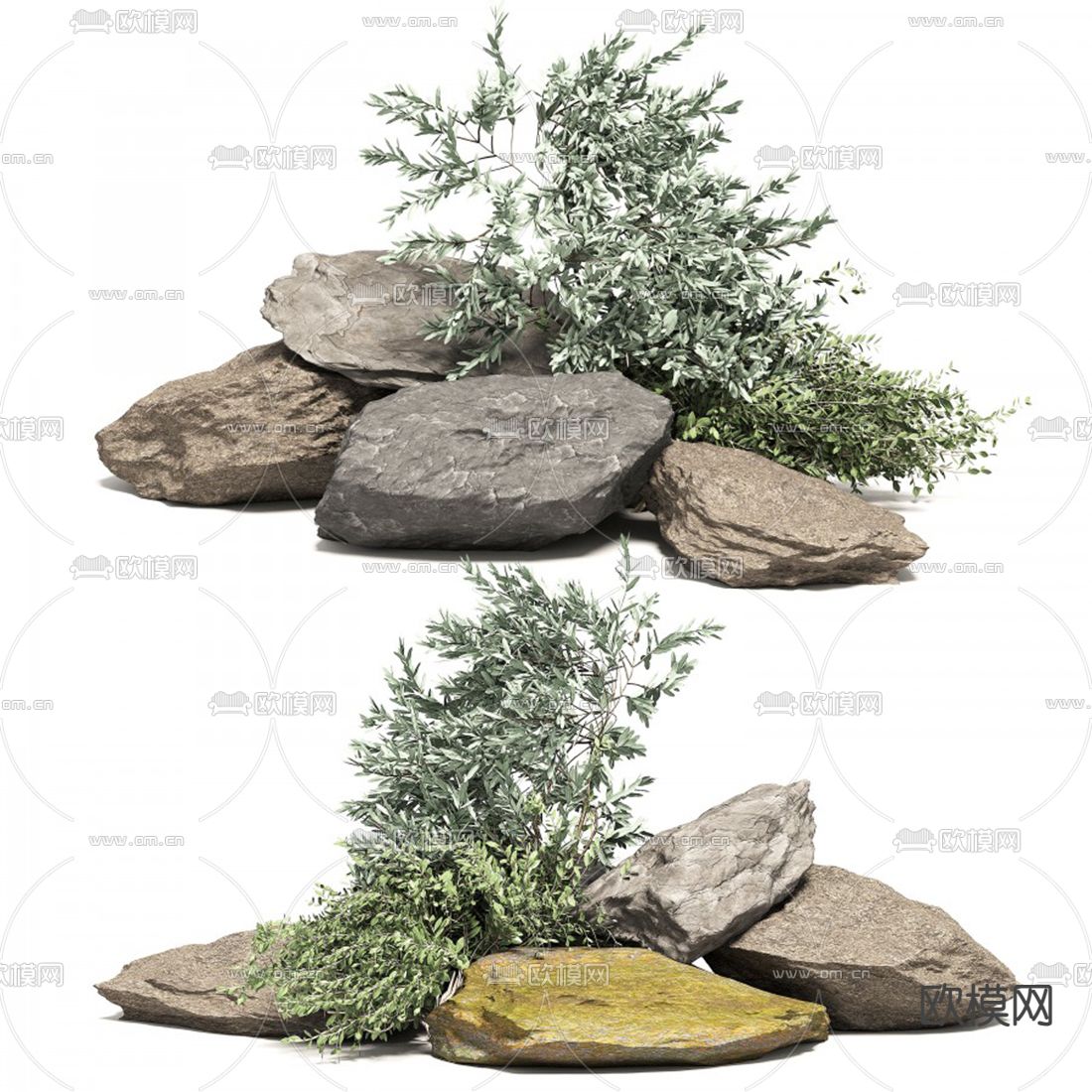 现代石头植物园艺小品3d模型下载（渲染图1）
