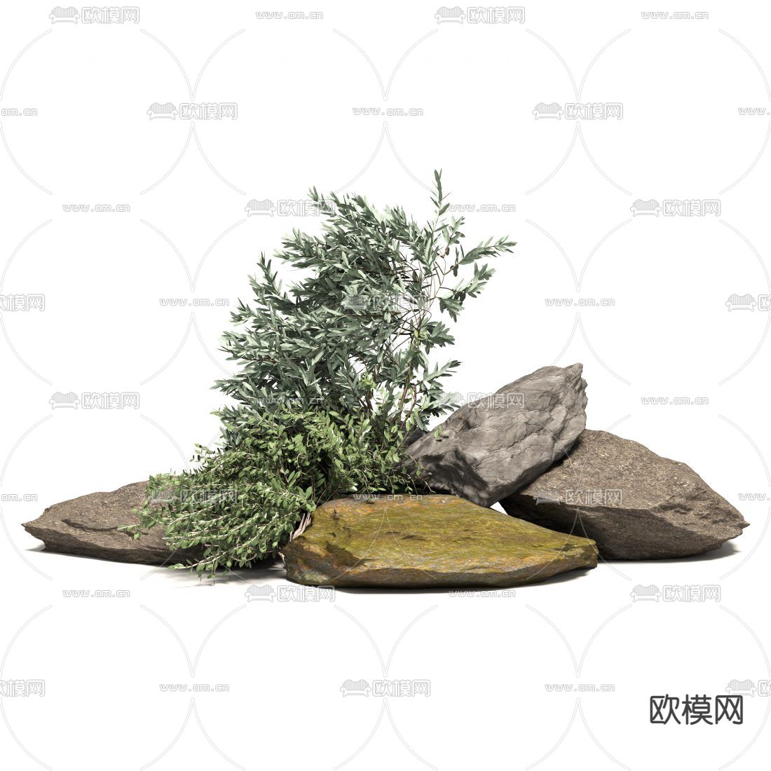 现代石头植物园艺小品3d模型下载（渲染图3）