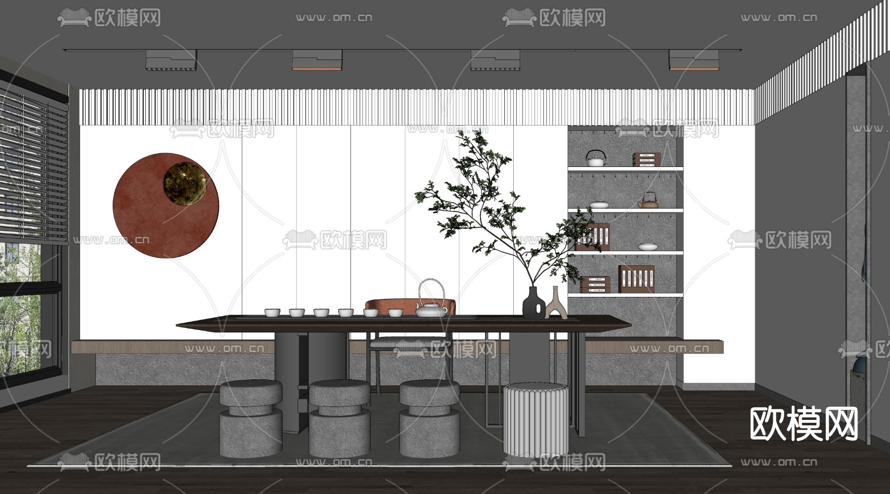 新中式茶室su模型