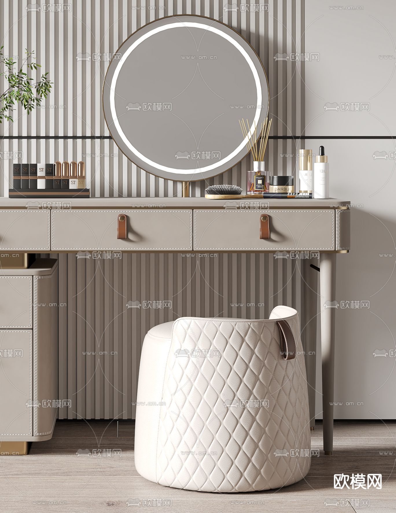 现代轻奢梳妆台3d模型下载（渲染图3）