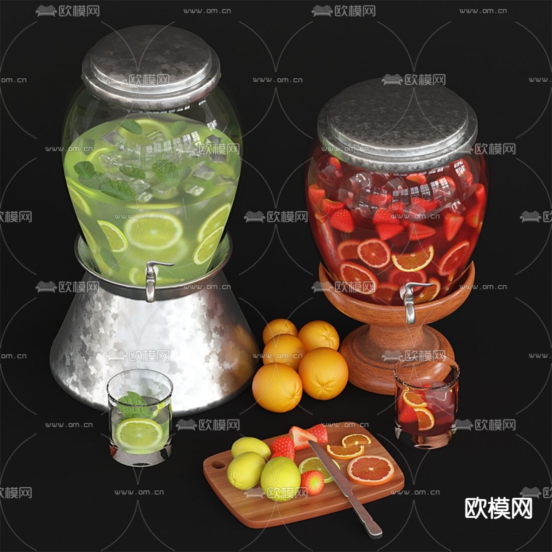 现代柠檬茶饮料桶3d模型下载（渲染图3）