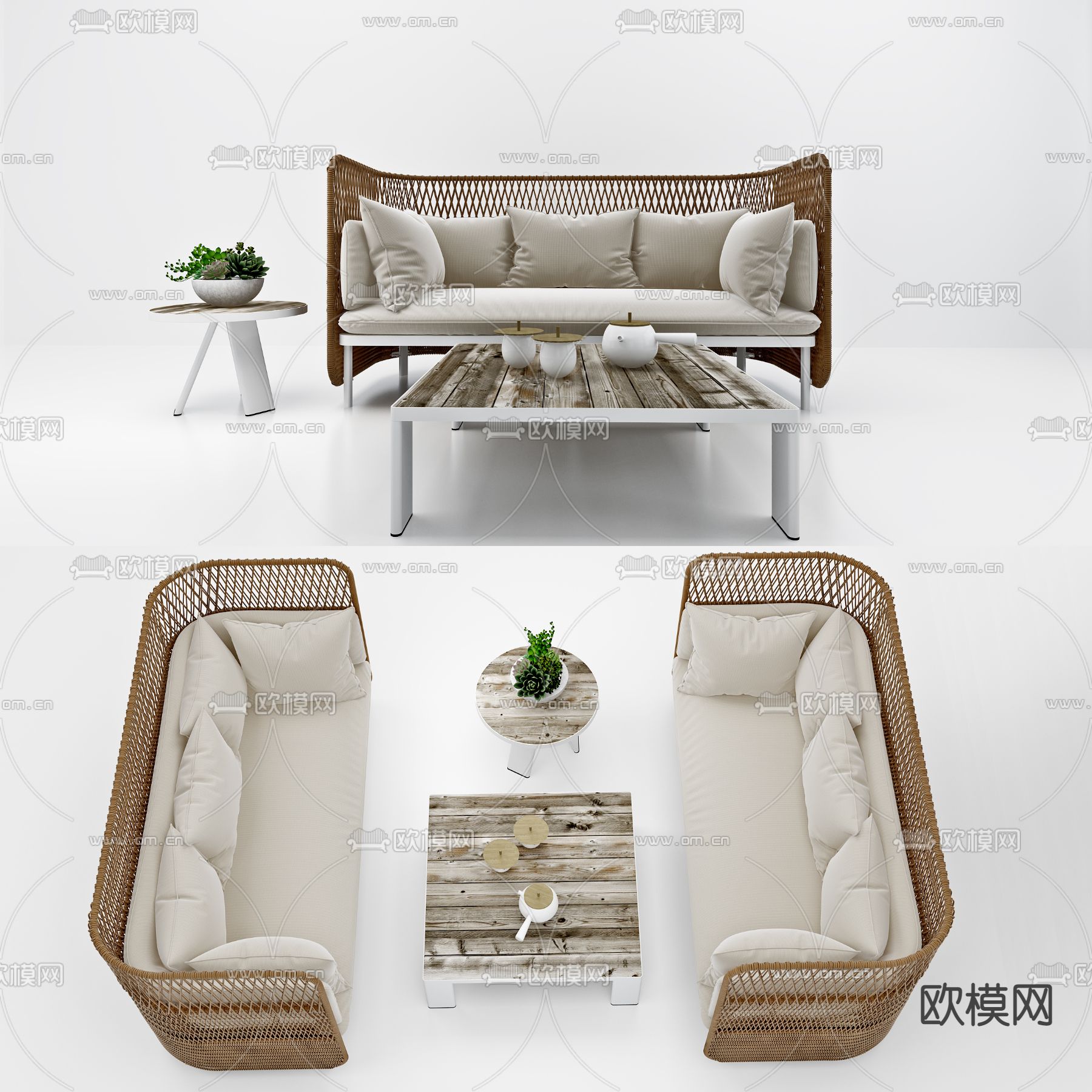 现代布艺编织户外沙发3d模型