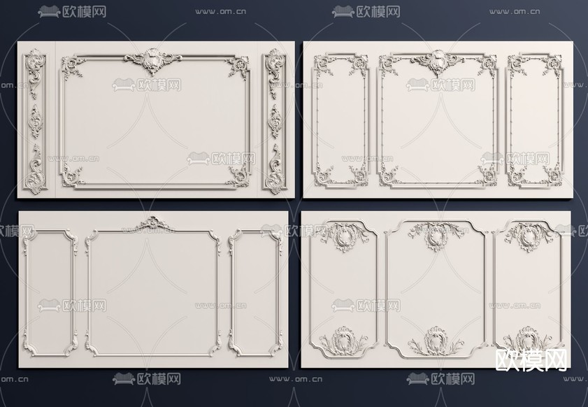 简欧雕花护墙板su模型下载(渲染图1)