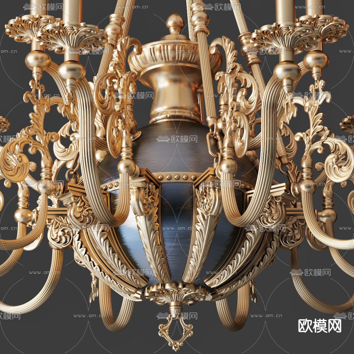 欧式轻奢金属烛台吊灯3d模型下载（渲染图4）