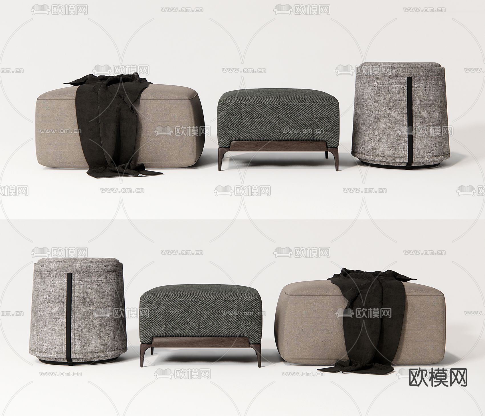 北欧沙发凳脚踏su模型下载（渲染图1）