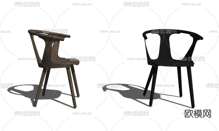 现代实木单椅su模型下载（渲染图2）