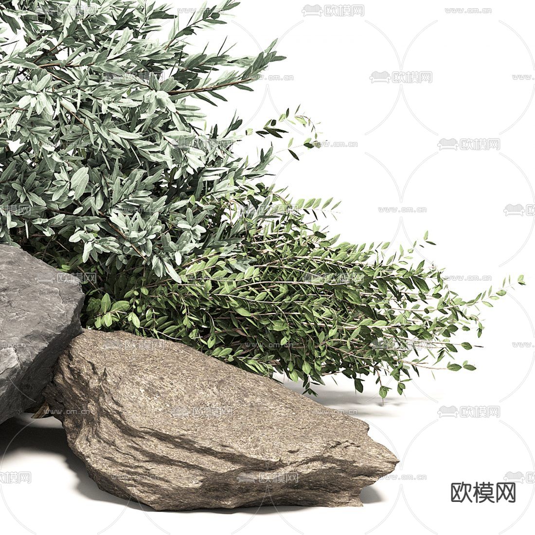 现代石头植物园艺小品3d模型下载（渲染图2）