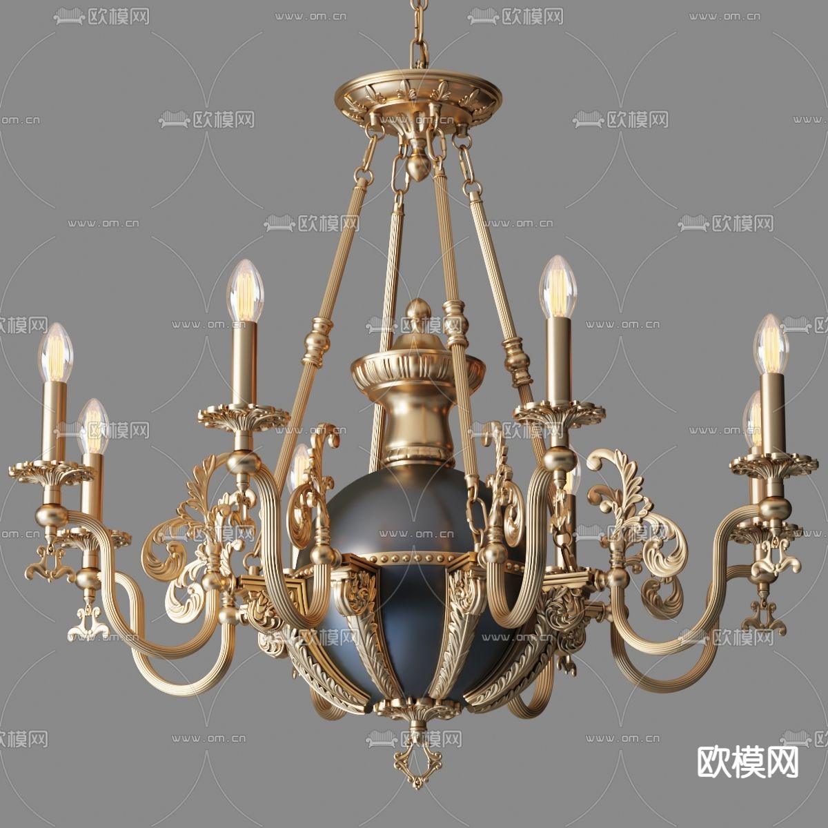 欧式轻奢金属烛台吊灯3d模型下载（渲染图1）