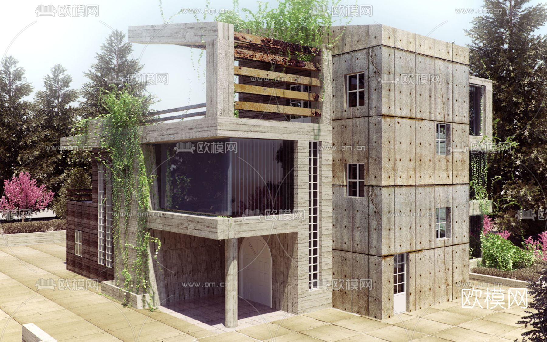 工业风独栋别墅外观免费3d模型下载（渲染图1）