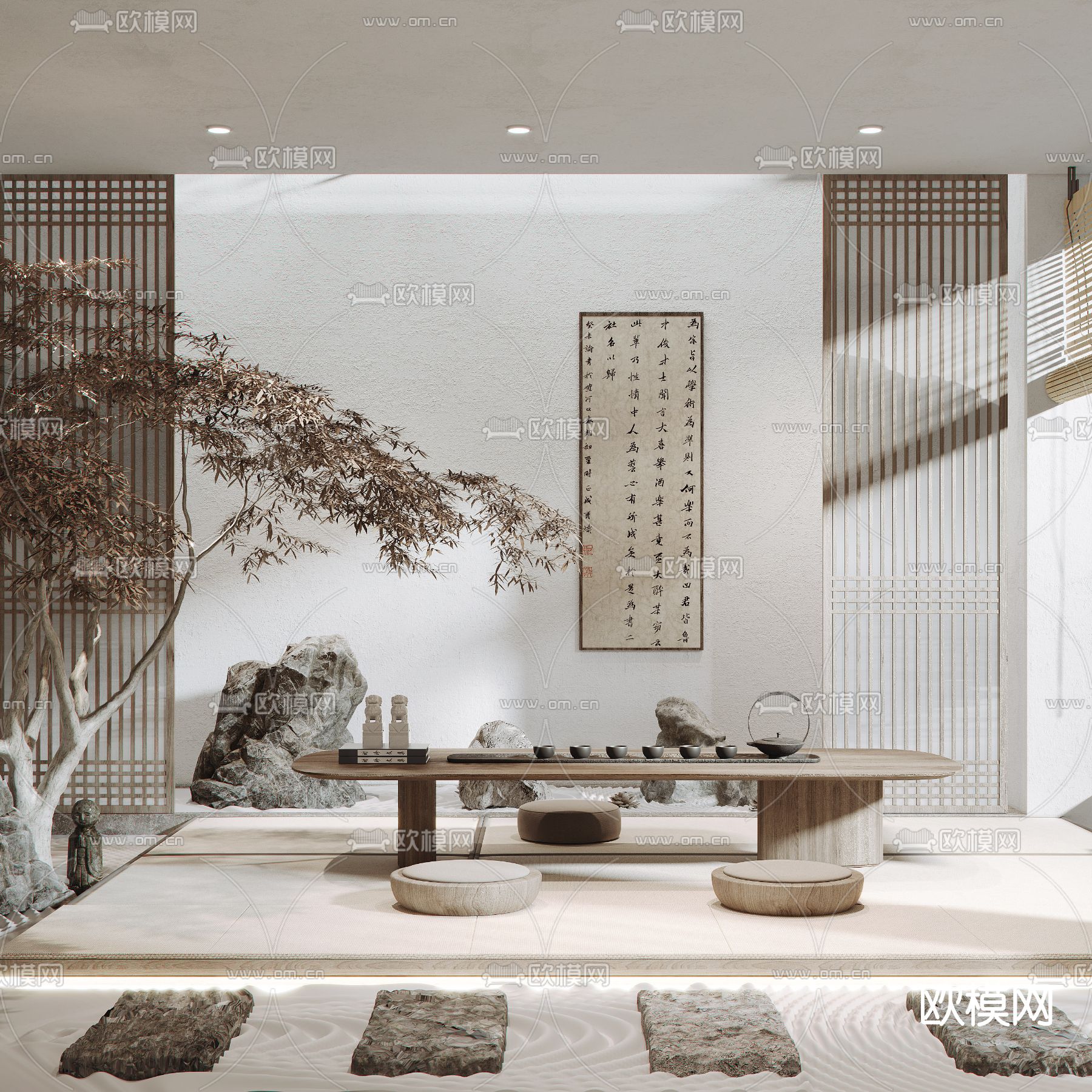 中式禅意茶室su模型下载（渲染图1）