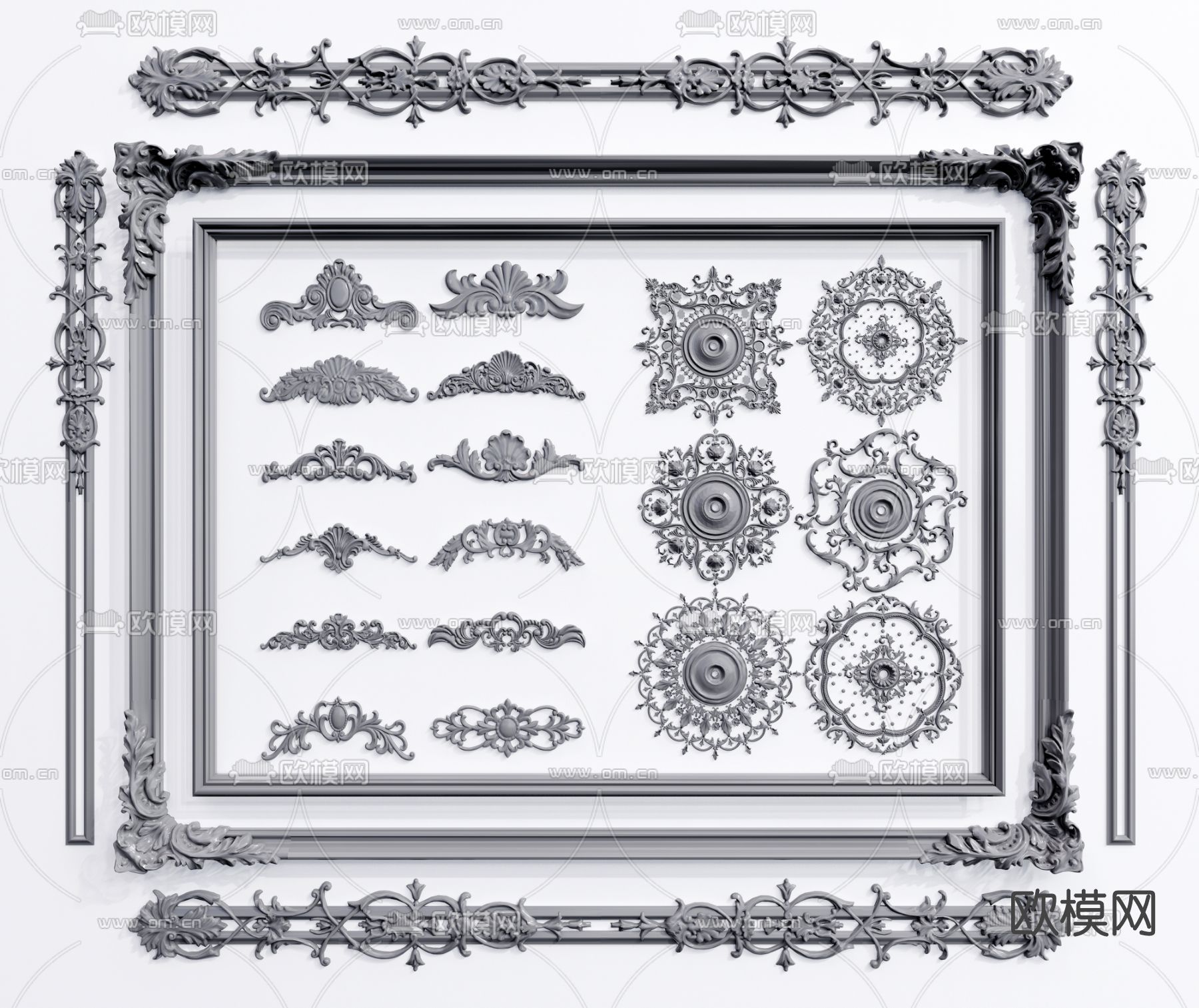 简欧雕花角花su模型下载（渲染图1）