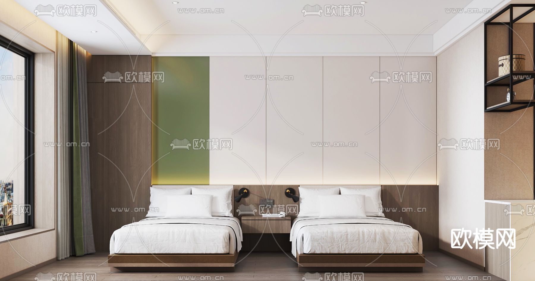 现代酒店双床客房3d模型下载（渲染图4）