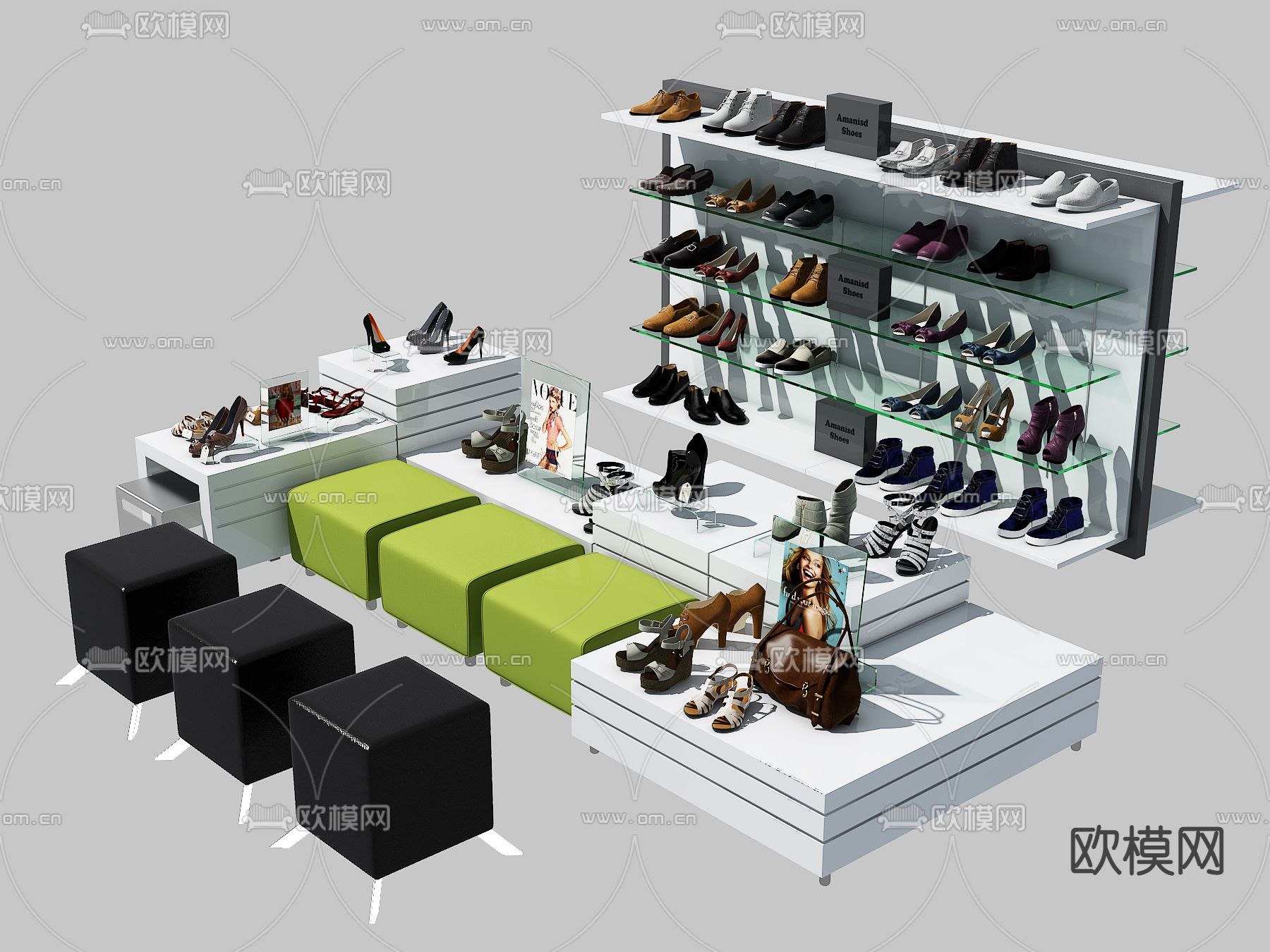 现代鞋店男鞋女鞋展架3d模型