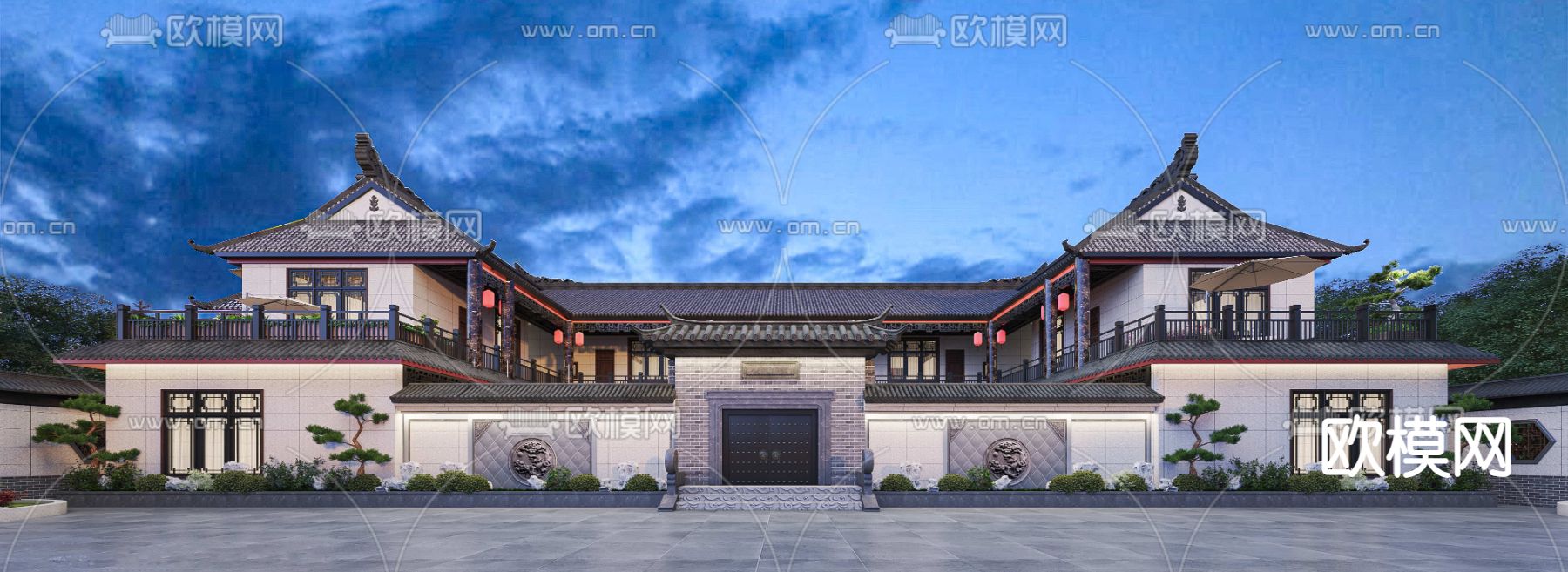 中式四合院别墅鸟瞰3d模型
