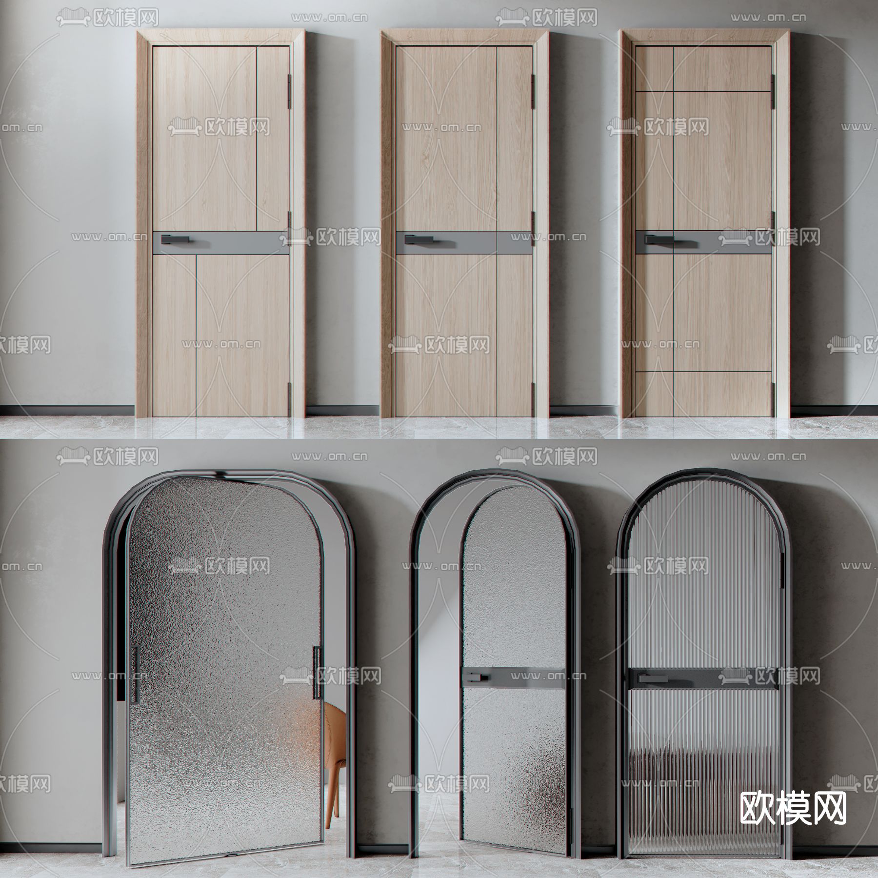 现代房门玻璃门su模型下载（渲染图1）