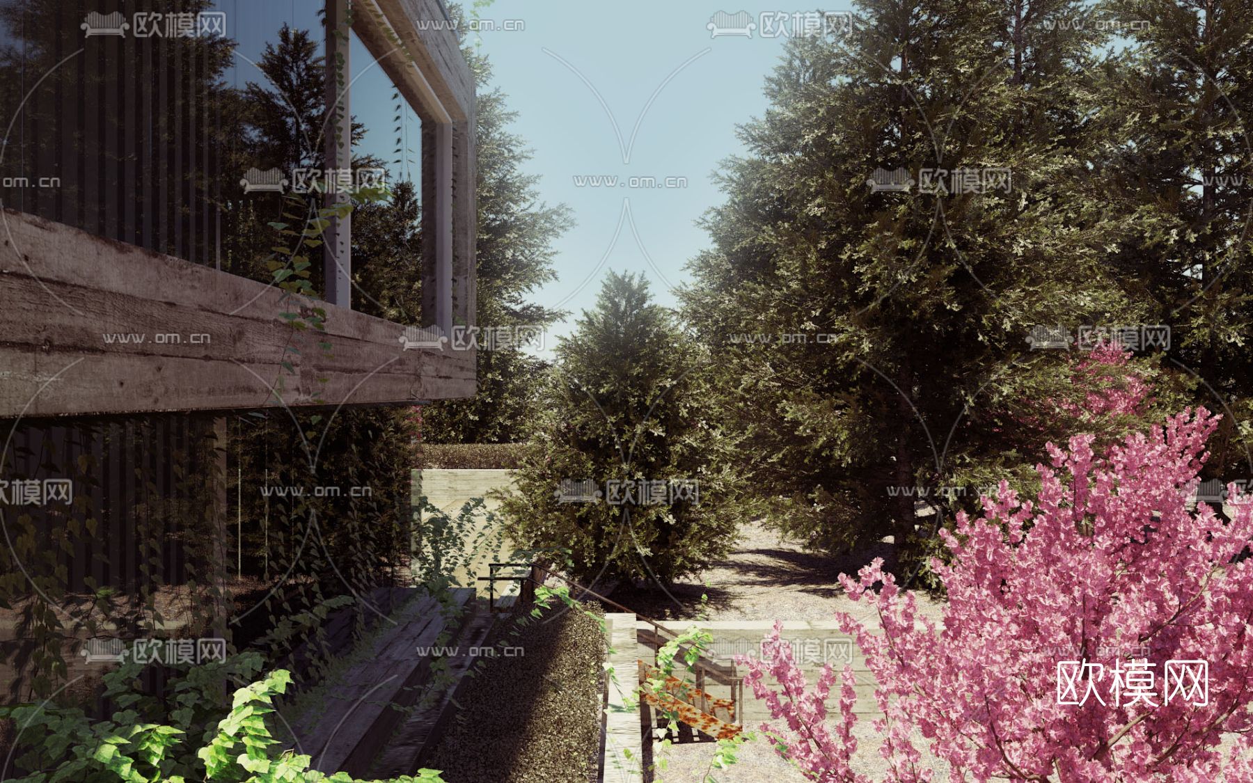 工业风独栋别墅外观免费3d模型下载（渲染图2）