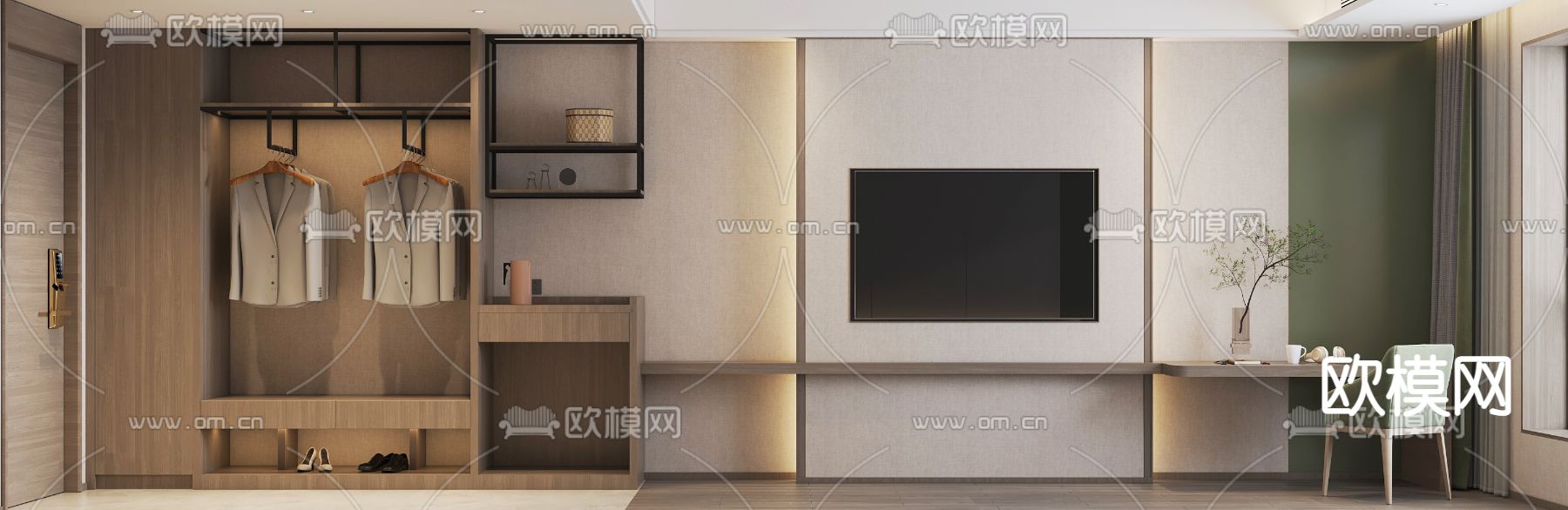 现代酒店双床客房3d模型下载（渲染图1）