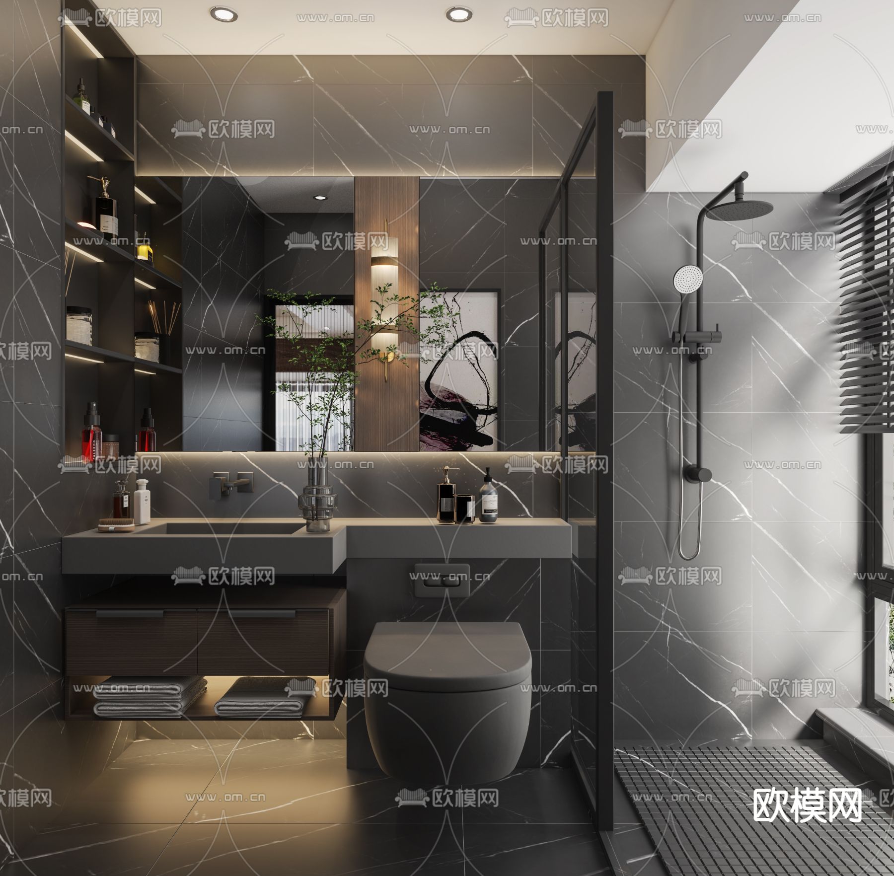 现代高级灰卫生间浴室3d模型下载