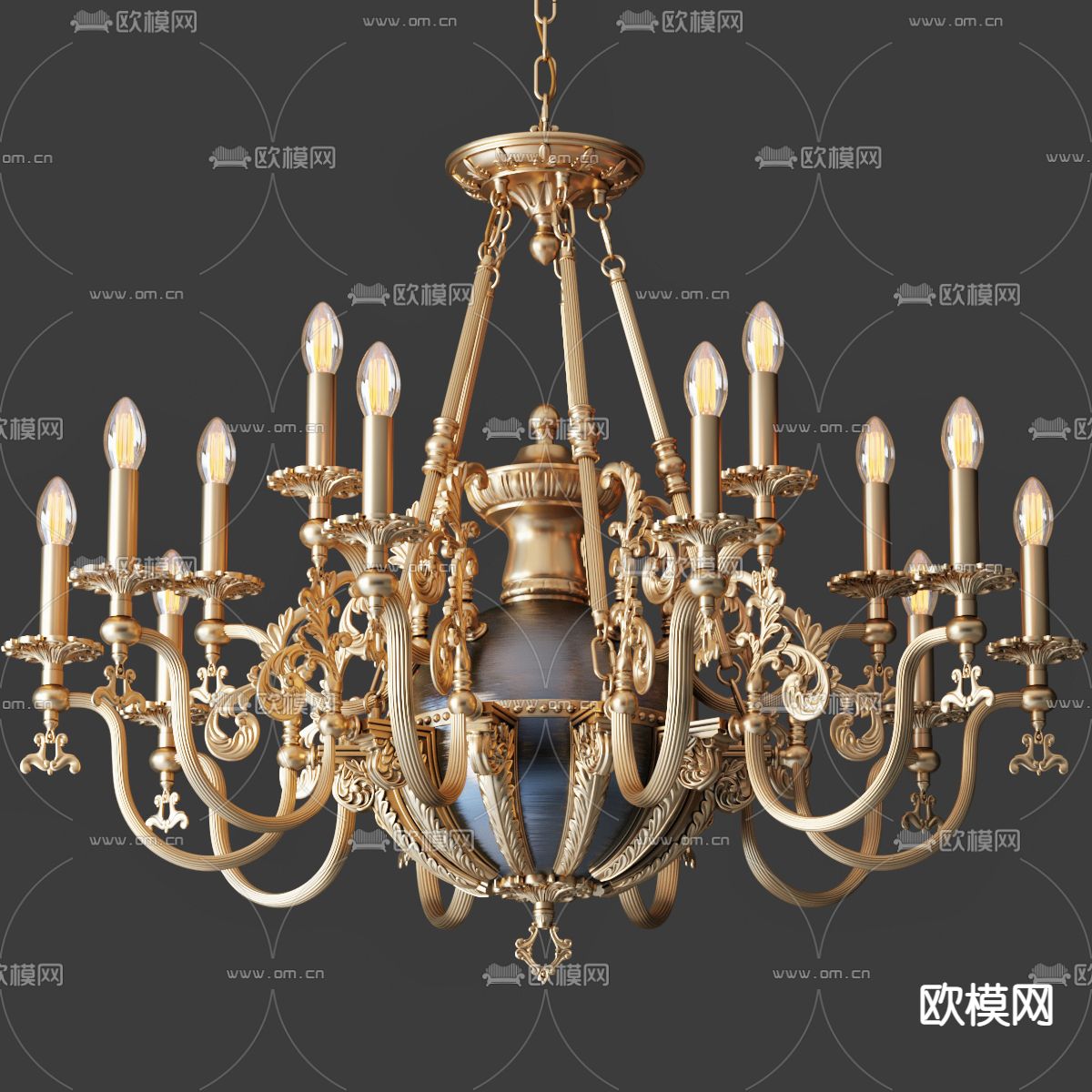 欧式轻奢金属烛台吊灯3d模型下载（渲染图2）