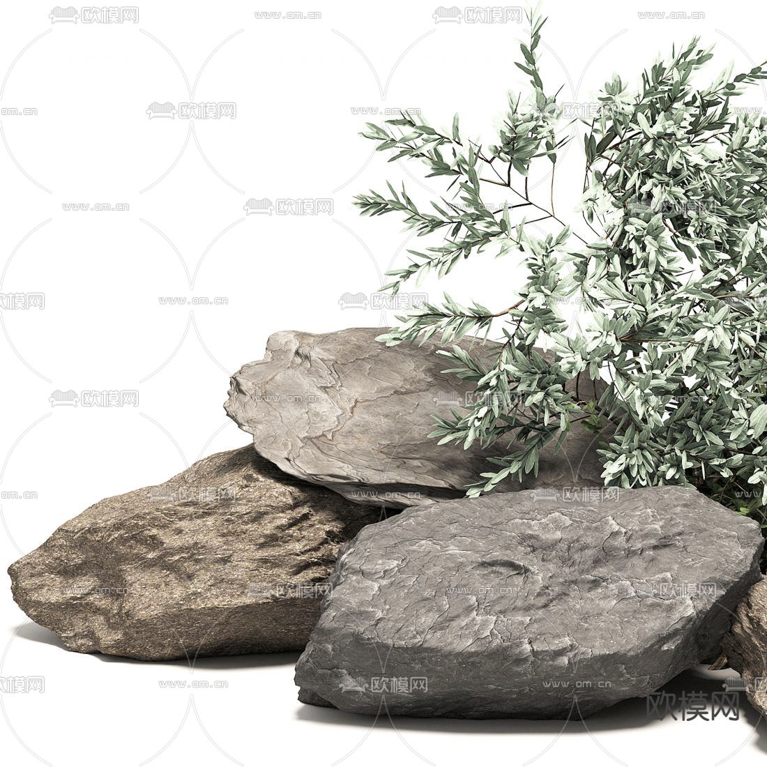 现代石头植物园艺小品3d模型下载（渲染图4）