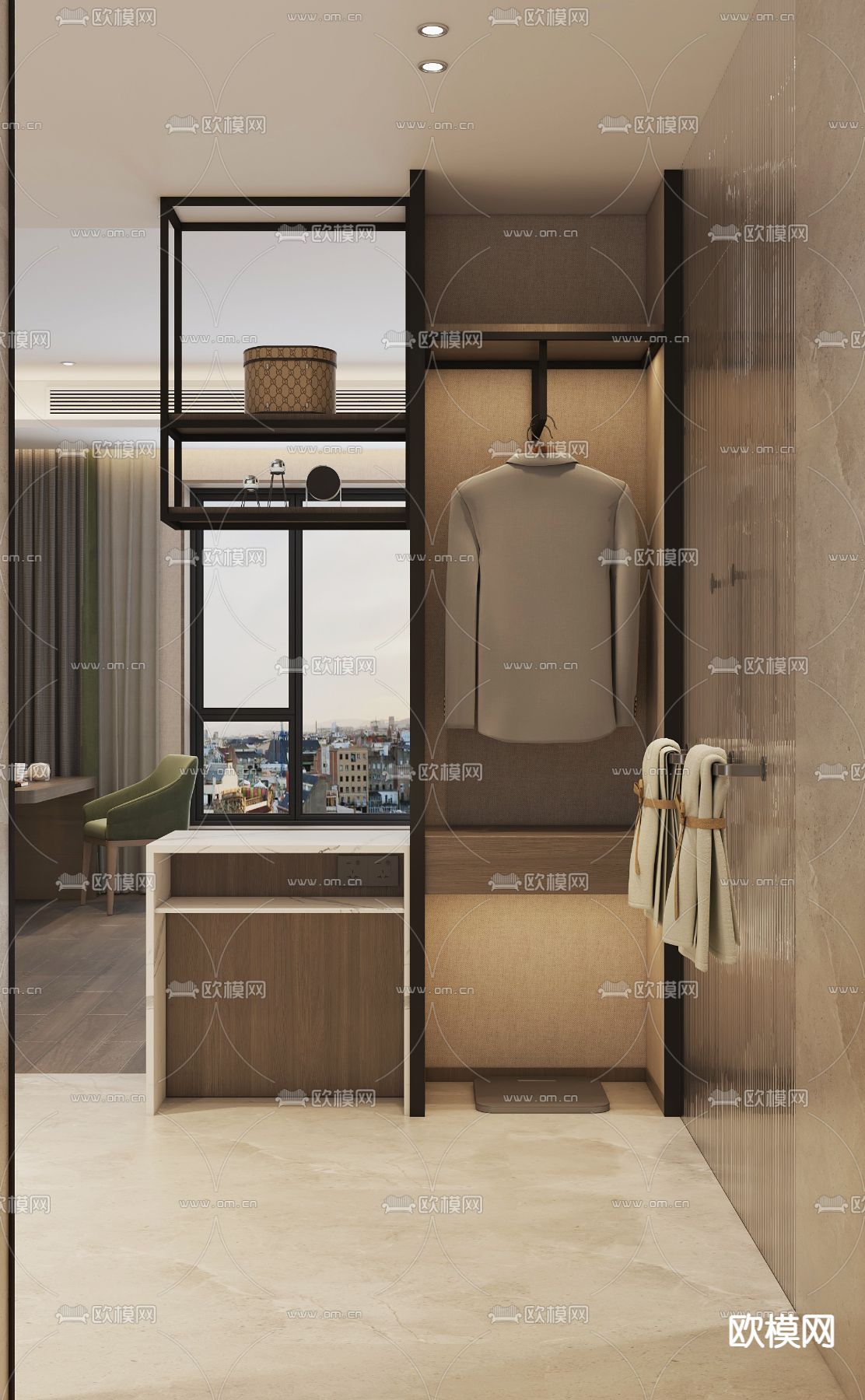 现代酒店双床客房3d模型下载（渲染图7）